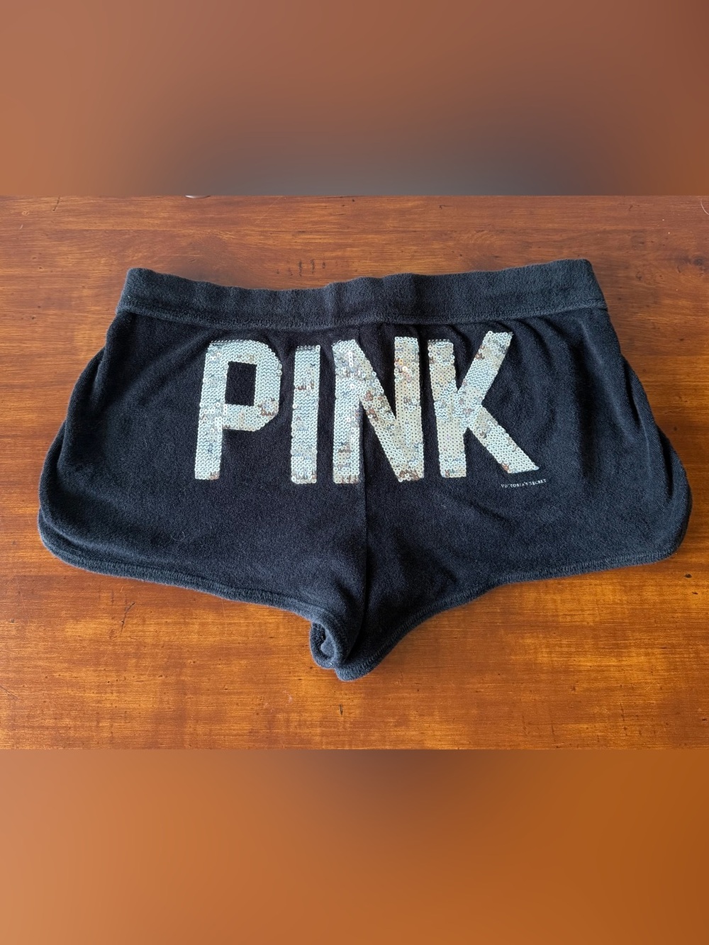 Victoria’s Secret Pink Black Y2K Sequin Bling Terry Cloth Shorts M